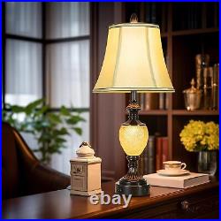 27'' High Vintage Table Lamp Set of 2 Farmhouse Bedside Lamp with Fabric Shades