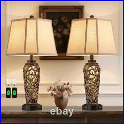 27 Set of 2 Farmhouse Table Lamps for Living Room with USB A+C Ports, Vintag