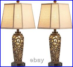 27 Set of 2 Farmhouse Table Lamps for Living Room with USB A+C Ports, Vintag