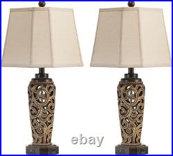 27 Set of 2 Farmhouse Table Lamps for Living Room with USB A+C Ports, Vintag