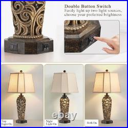 27 Set of 2 Farmhouse Table Lamps for Living Room with USB A+C Ports, Vintag