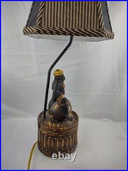 27 Tall Resin Victorian Dress Ape/Monkey with gold and black Shade Table Lamp