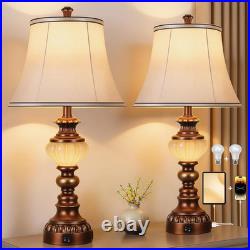 27 Vintage Farmhouse Table Lamps Set of 2 with USB Ports & Bulbs Included