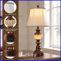 27 Vintage Farmhouse Table Lamps Set of 2 with USB Ports & Bulbs Included