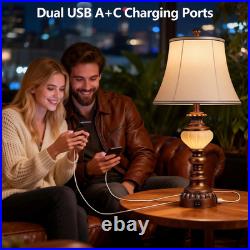 27 Vintage Farmhouse Table Lamps Set of 2 with USB Ports & Bulbs Included