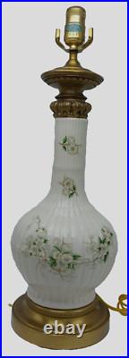 2 1960's Vintage Wilmar Co. White Floral Porcelain/Ceramic Brass Base Table Lamp