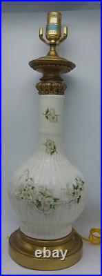 2 1960's Vintage Wilmar Co. White Floral Porcelain/Ceramic Brass Base Table Lamp