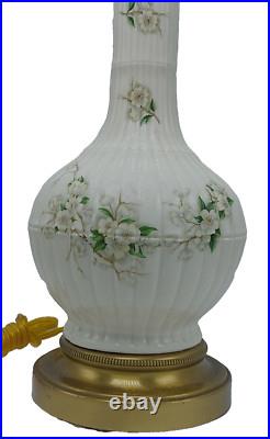 2 1960's Vintage Wilmar Co. White Floral Porcelain/Ceramic Brass Base Table Lamp
