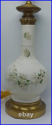 2 1960's Vintage Wilmar Co. White Floral Porcelain/Ceramic Brass Base Table Lamp