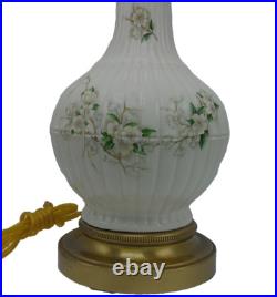 2 1960's Vintage Wilmar Co. White Floral Porcelain/Ceramic Brass Base Table Lamp