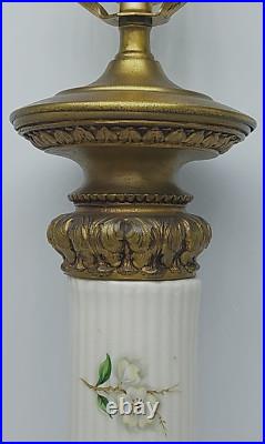 2 1960's Vintage Wilmar Co. White Floral Porcelain/Ceramic Brass Base Table Lamp