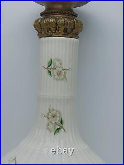 2 1960's Vintage Wilmar Co. White Floral Porcelain/Ceramic Brass Base Table Lamp