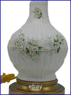2 1960's Vintage Wilmar Co. White Floral Porcelain/Ceramic Brass Base Table Lamp