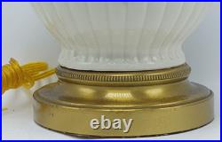 2 1960's Vintage Wilmar Co. White Floral Porcelain/Ceramic Brass Base Table Lamp