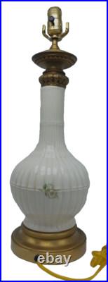 2 1960's Vintage Wilmar Co. White Floral Porcelain/Ceramic Brass Base Table Lamp