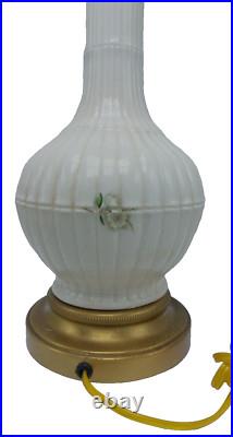 2 1960's Vintage Wilmar Co. White Floral Porcelain/Ceramic Brass Base Table Lamp