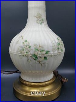 2 1960's Vintage Wilmar Co. White Floral Porcelain/Ceramic Brass Base Table Lamp