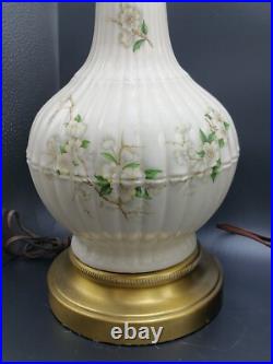 2 1960's Vintage Wilmar Co. White Floral Porcelain/Ceramic Brass Base Table Lamp