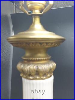 2 1960's Vintage Wilmar Co. White Floral Porcelain/Ceramic Brass Base Table Lamp