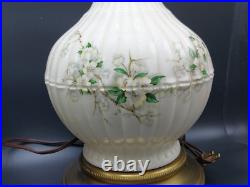 2 1960's Vintage Wilmar Co. White Floral Porcelain/Ceramic Brass Base Table Lamp