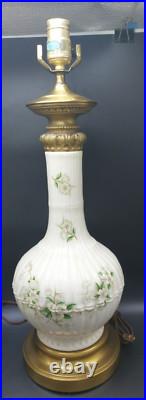 2 1960's Vintage Wilmar Co. White Floral Porcelain/Ceramic Brass Base Table Lamp