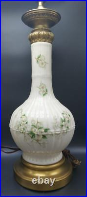2 1960's Vintage Wilmar Co. White Floral Porcelain/Ceramic Brass Base Table Lamp