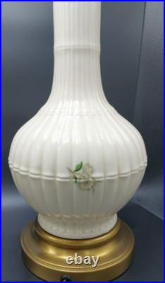 2 1960's Vintage Wilmar Co. White Floral Porcelain/Ceramic Brass Base Table Lamp