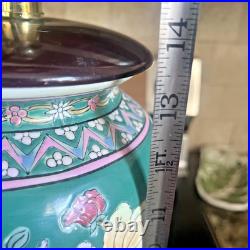 2 LARGE VINTAGE CHINESE PORCELAIN ceramic LAMPS. HAND PAINTED. FLORAL PEONIES