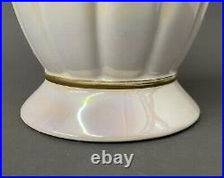 2 Mid Century Modern Moonglow White Iridescent Vintage Ceramic Table Lamp Pair