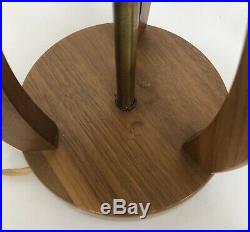 2 Mid Century Modern Teak Walnut Sculpted Twisted Vintage Table Lamp Pair