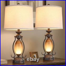 2-Pack 25.5 Vintage Bronze Table Lamps Night Light + Dual USB Ports