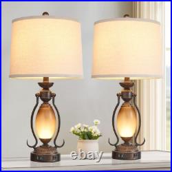 2-Pack 25.5 Vintage Bronze Table Lamps Night Light + Dual USB Ports