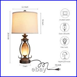 2-Pack 25.5 Vintage Bronze Table Lamps Night Light + Dual USB Ports 2-Pack 25.5 Vintage Bronze Table Lamps Night Light + Dual USB Ports
