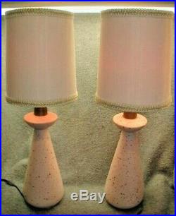2 Pair Vintage MCM Atomic 50s Pink Gold splatter Glass Light Lamps & Shades