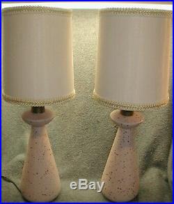 2 Pair Vintage MCM Atomic 50s Pink Gold splatter Glass Light Lamps & Shades