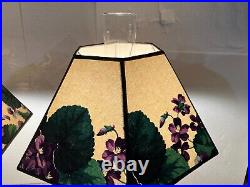2 Vintage Amethyst GWTW Style Table Hurricane Lamp 22 Cloth Style Shade 21.5