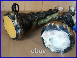 2 Vintage Chalkware Table Lamps withShades Mid Century Oriental/Asian Man & Woman
