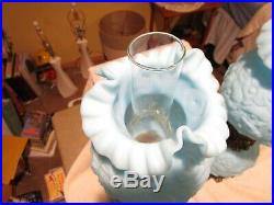 2 Vintage Fenton Poppy Blue Satin Milk Glass Table Lamps