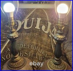 2 Vintage Hollywood Regency Amber Globe Table Lamps