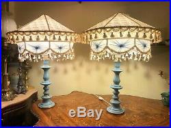 2 Vintage Italian Porcelain El Table Lamps with Big Vintage Lamp Covers