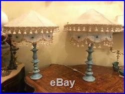 2 Vintage Italian Porcelain El Table Lamps with Big Vintage Lamp Covers