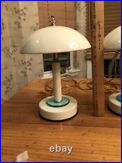 2-Vintage Metal Dome White Mushroom & Green Glass Touch Desk Lamp