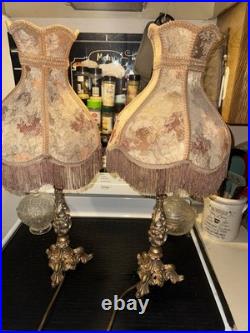2 Vintage Metal Rose Gold Boudoir Lamps Victorian Revival Fringed Shades 28 In 2 Vintage Metal Rose Gold Boudoir Lamps Victorian Revival Fringed Shades 28 In