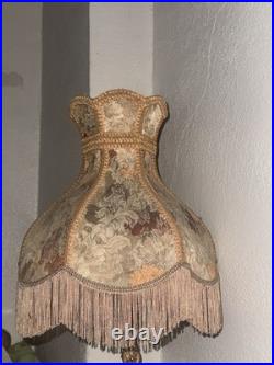 2 Vintage Metal Rose Gold Boudoir Lamps Victorian Revival Fringed Shades 28 In