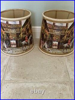 2 Vintage Paper Table Lampshade Equestrian Fox hunting English Countryside? Lamp