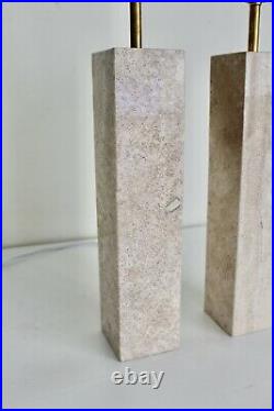 2 Vtg Mid Century Modern Marble Stone Cube Table Lamp Gibbings Nessen Kovacs