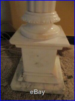 2 Vtg Neoclassical Carved Italian White Alabaster Marble Column Table Lamp 35