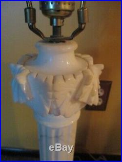 2 Vtg Neoclassical Carved Italian White Alabaster Marble Column Table Lamp 35