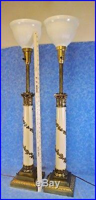 2 Vtg. STIFFEL Neo-Classical Mid-Century Column Torchiere Table Lamps- Nice Cond