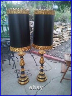 2 extra LARGE gold black tall lamps Hollywood Regency Mid Century Vintage Lights